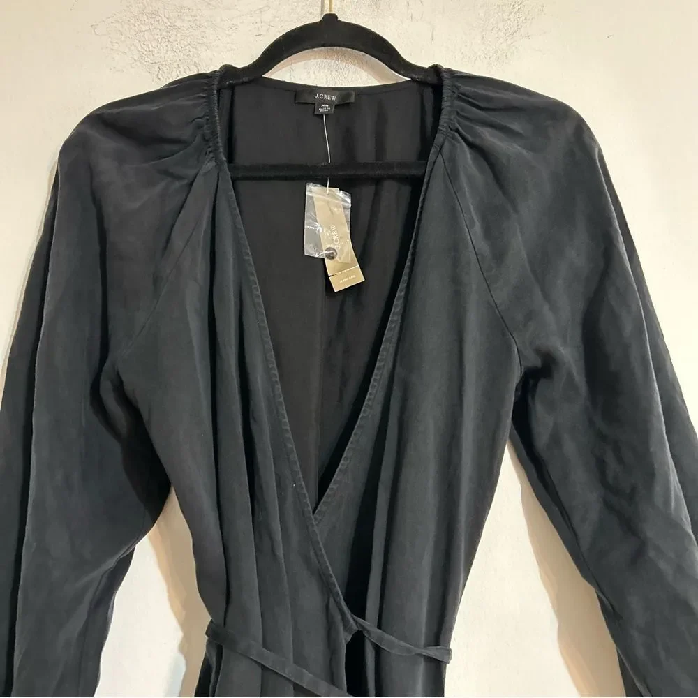 J. Crew Drapey Wrap Puff Sleeve Mini Sheath Dress Black XS Minimalist Capsule